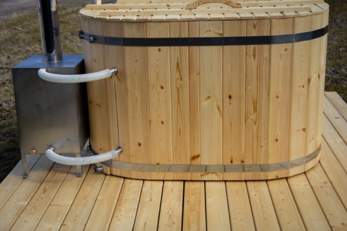 ofuro tub connected to the external wood burning heater