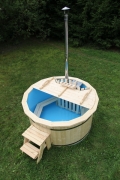 Polypropylene wooden hot tub with stairs in garden